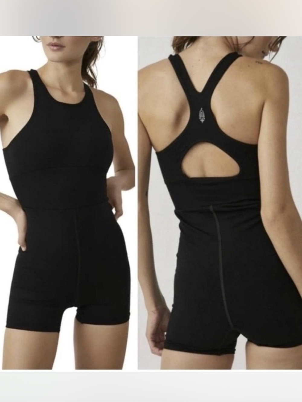 FP Movement by Free People Black Every Single Time Runsie fitted Athletic Romper